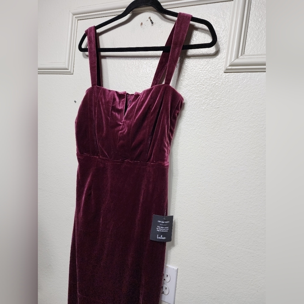 Lulus Pristine Luxury Dark Berry Velvet Bustier Maxi Dress S Wedding Party - Picture 7 of 10